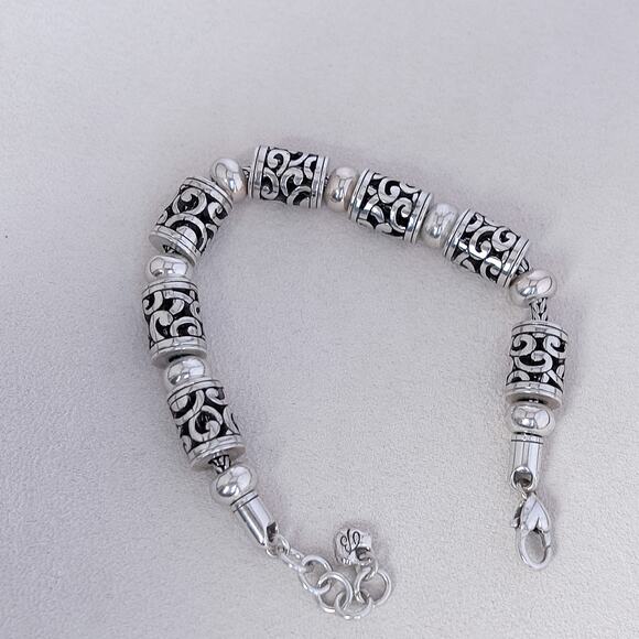 Brighton Deco Lace Barrel Beads Chain Bracelet Silver Plated Retired Chunky - Picture 5 of 7